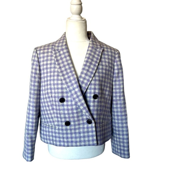 J.Crew Cropped double breasted blazer in Size 14 Heather Grey Purple Plaid - Picture 2 of 14